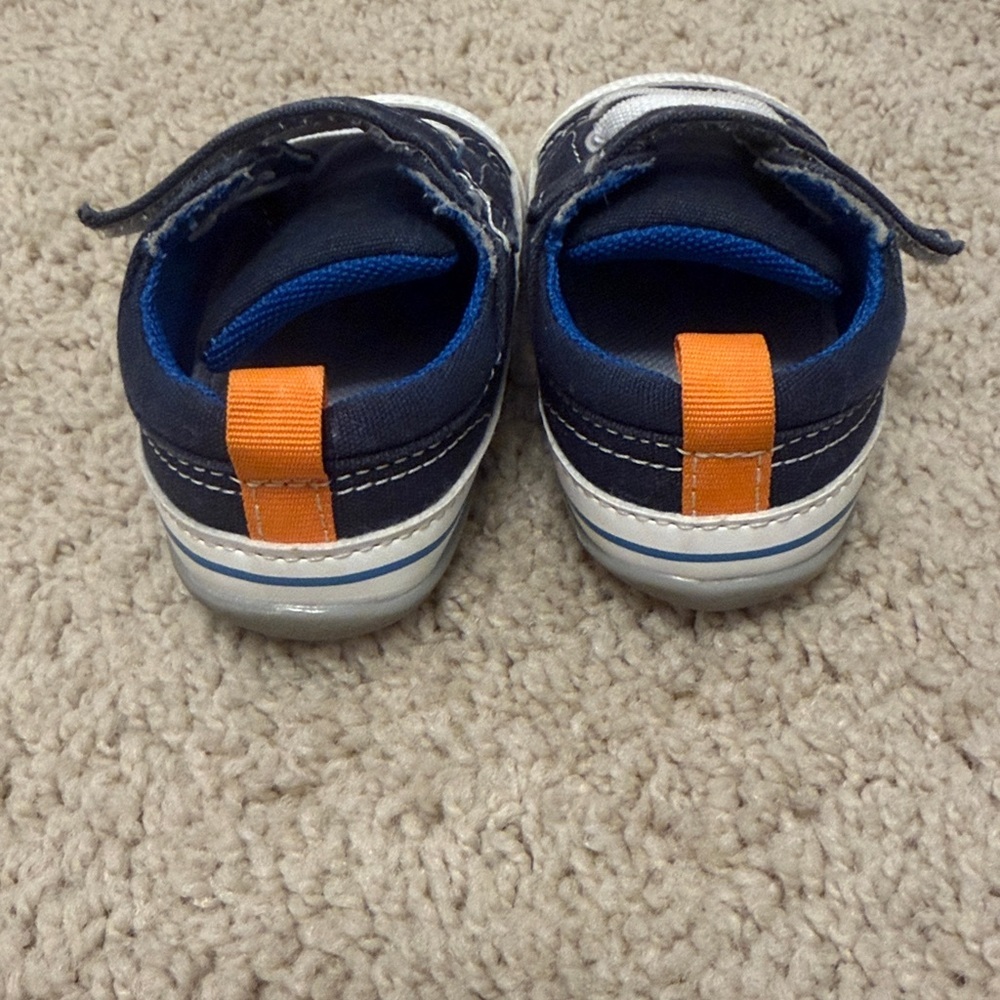 Navy and White Baby Shoes with Orange Accent - Picture 3 of 5